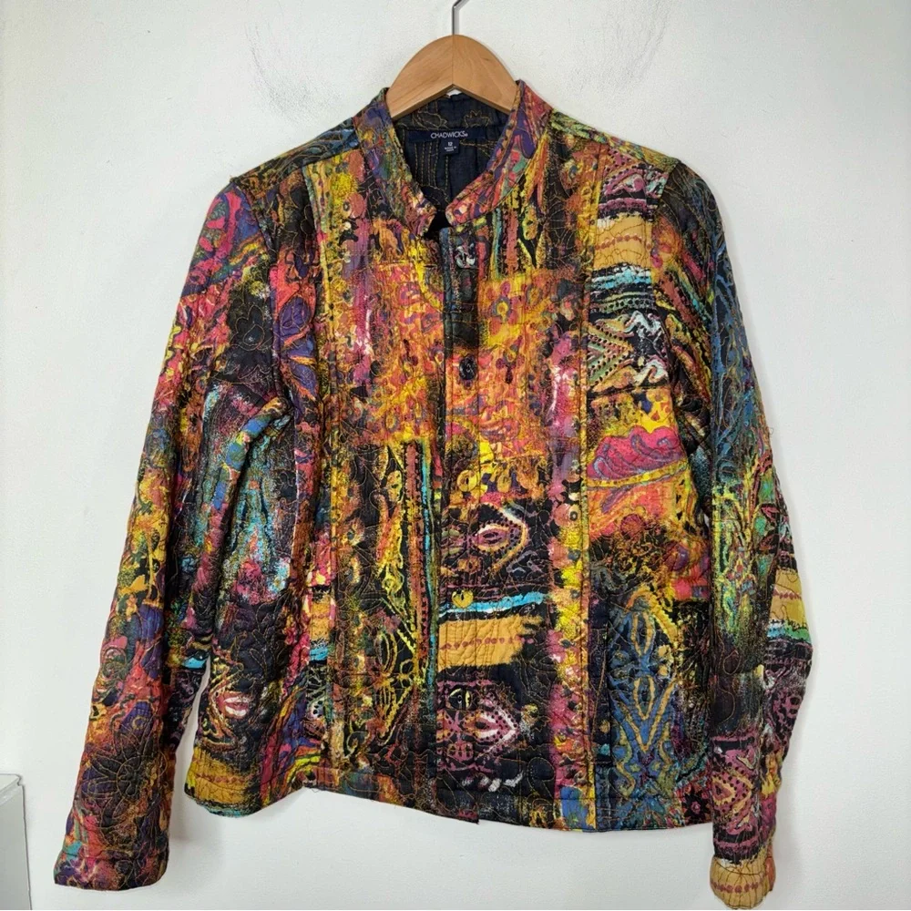 Chadwicks Reversible Jacket Women 12 Quilted Art to Wear Textured Print Colorful - Picture 6 of 16